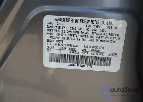 2013 Infiniti M37 z USA, uszkodzony, nr VIN JN1BY1AP0DM512748